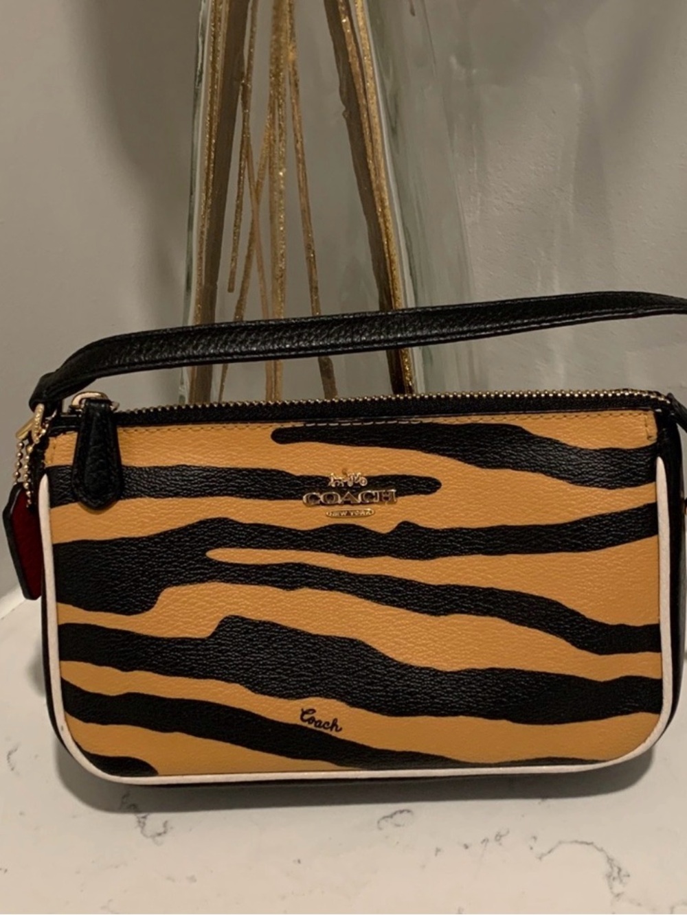 COACH Nolita 19 Wristlet – Honey Black Multi Tiger Stripe | Style C7438